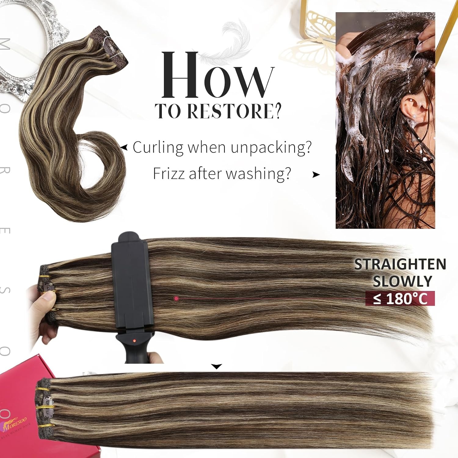 image:imageMoresoo I Tip Hair Extensions Human Hair Brown Highlight Clip in Hair Extensions Dark Brown with Caramel Blonde 20inch