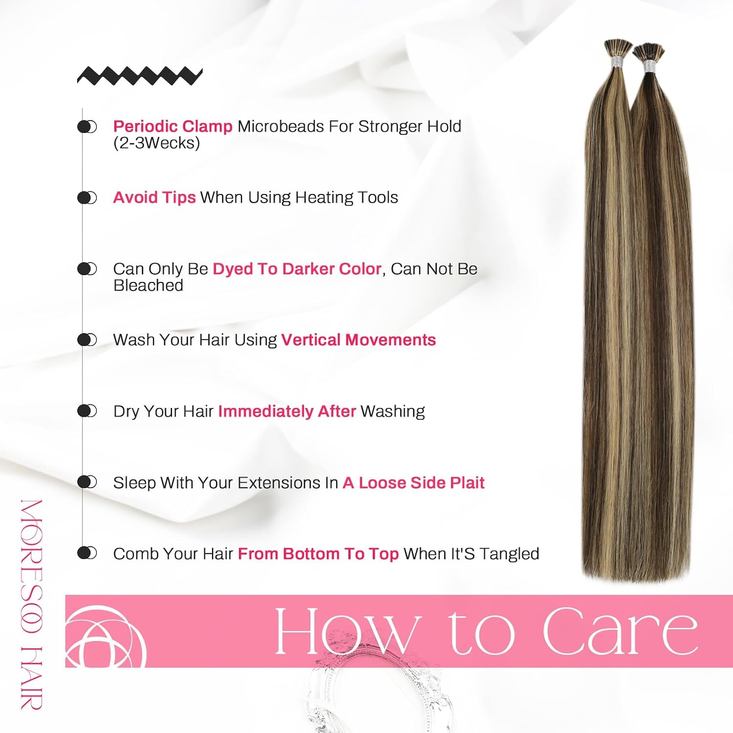 image:imageMoresoo I Tip Hair Extensions Human Hair Brown Highlight Clip in Hair Extensions Dark Brown with Caramel Blonde 20inch