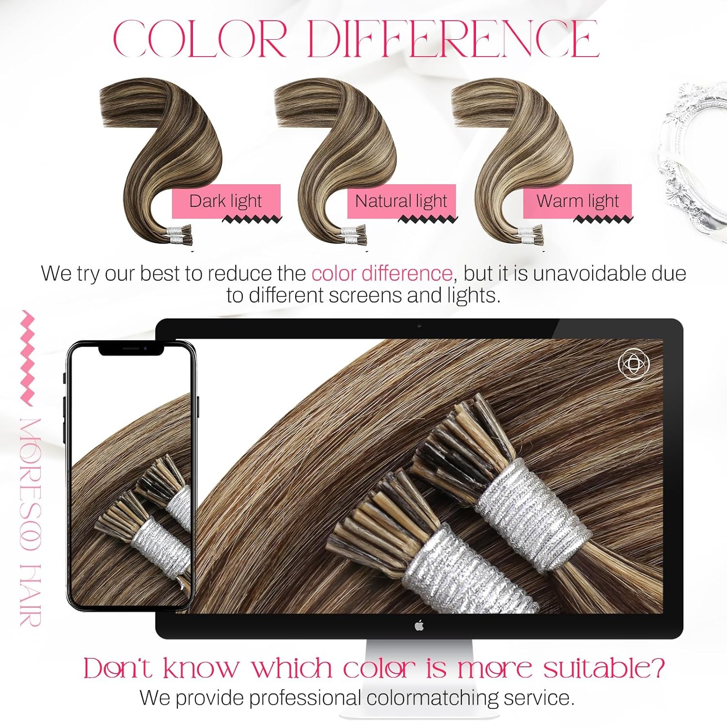 image:imageMoresoo I Tip Hair Extensions Human Hair Brown Highlight Clip in Hair Extensions Dark Brown with Caramel Blonde 20inch