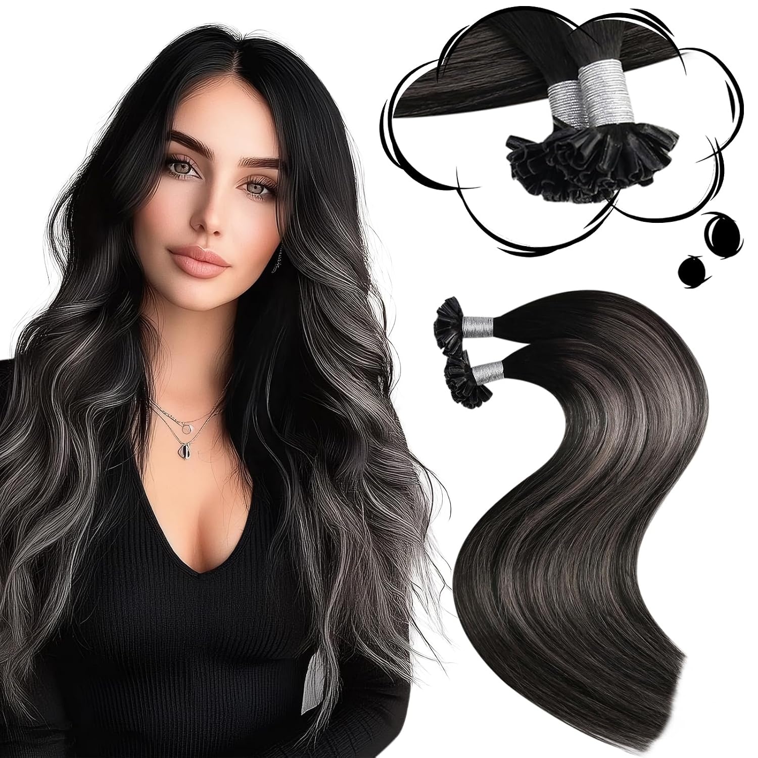 image:imageMoresoo K Tip Hair Extensions Real Human Hair Brown Chestnut Ombre 14 Inch