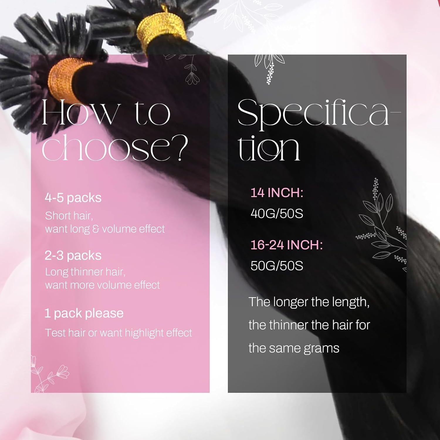 image:imageMoresoo K Tip Hair Extensions Real Human Hair Jet Black 24 Inch