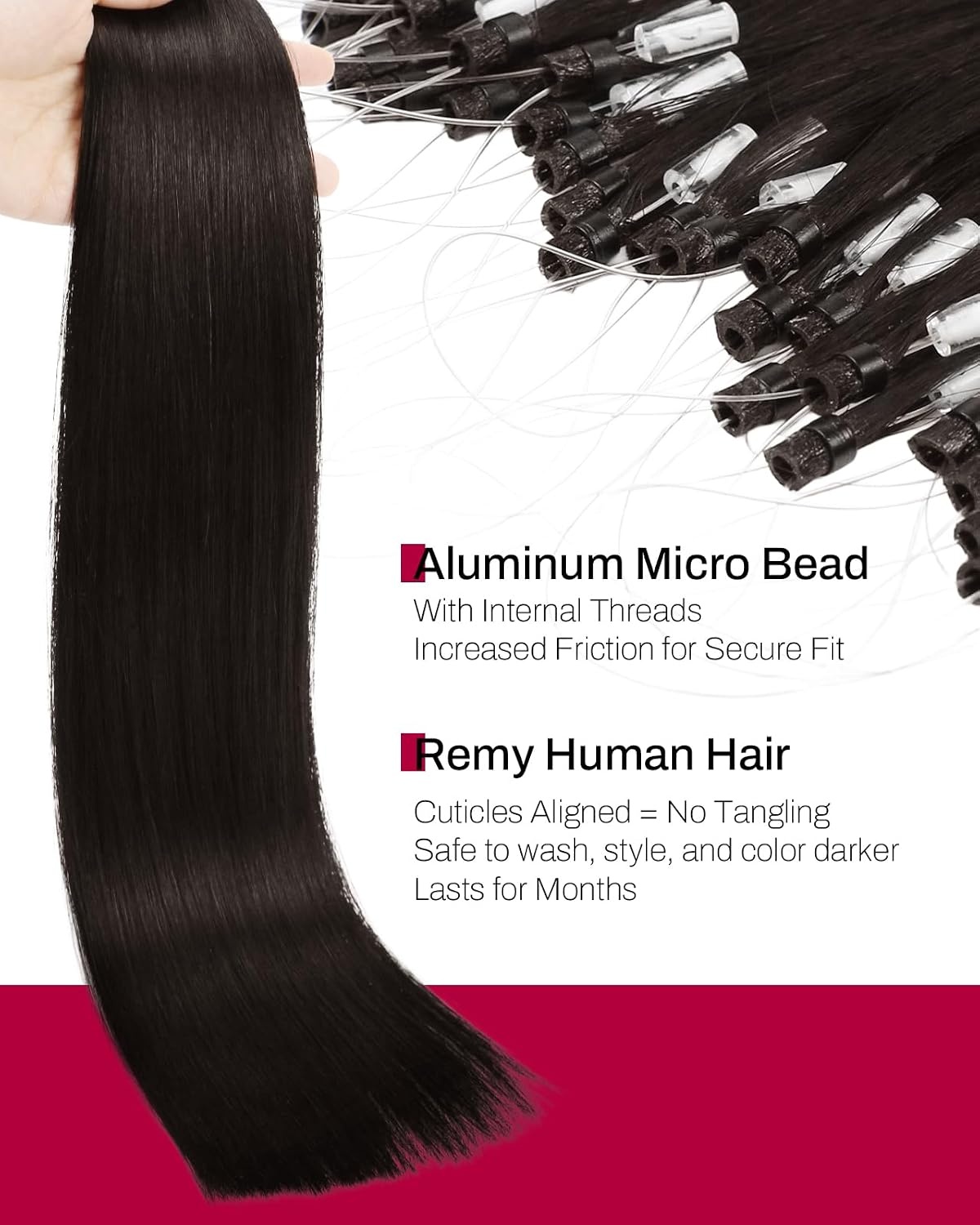 image:imageMoresoo Micro Link Hair Extensions Human Hair Dark Brown 22 Inch