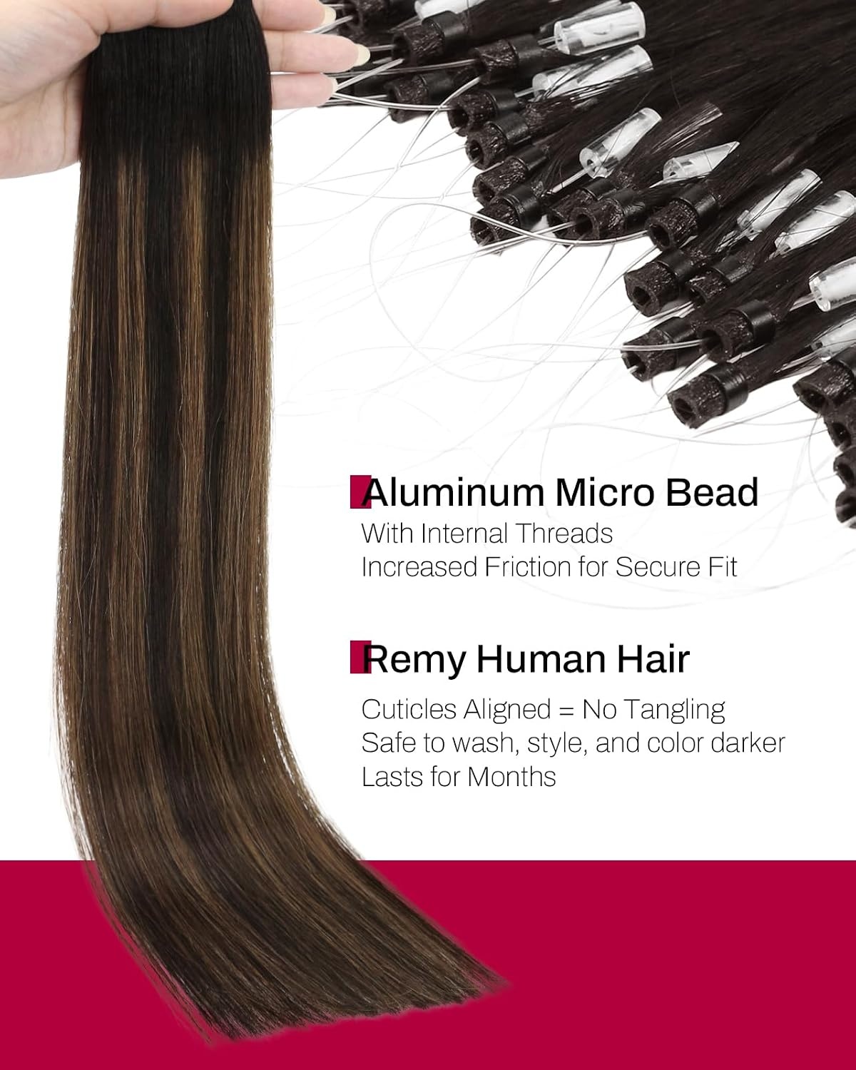 image:imageMoresoo Microlink Hair Extensions Human Hair Dark Brown to Chestnut Brown