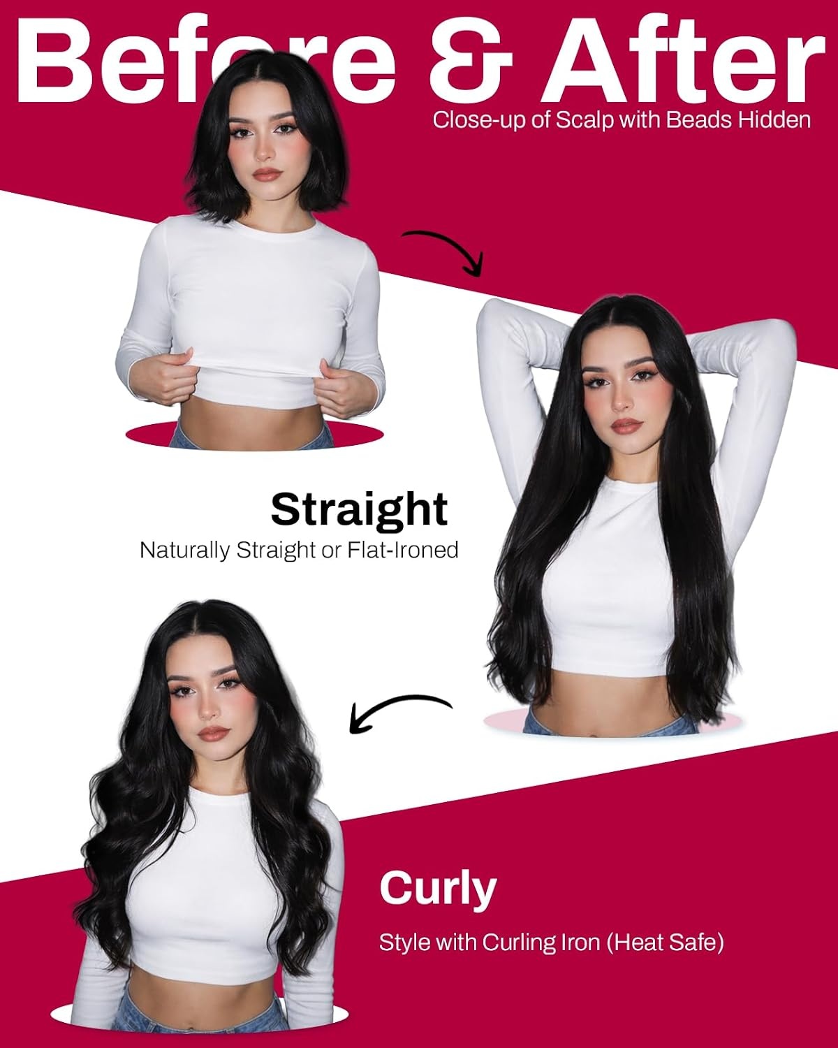 image:imageMoresoo Microlink Hair Extensions Human Hair Dark Brown to Chestnut Brown