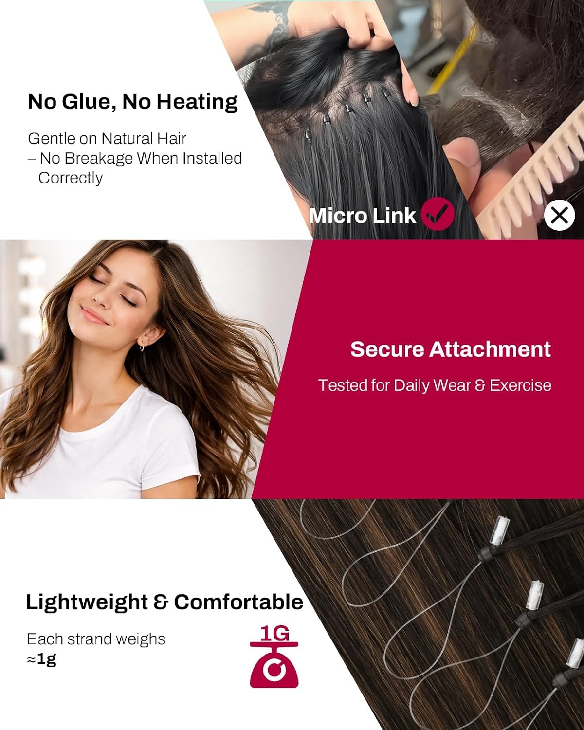 image:imageMoresoo Microlink Hair Extensions Human Hair Dark Brown to Chestnut Brown