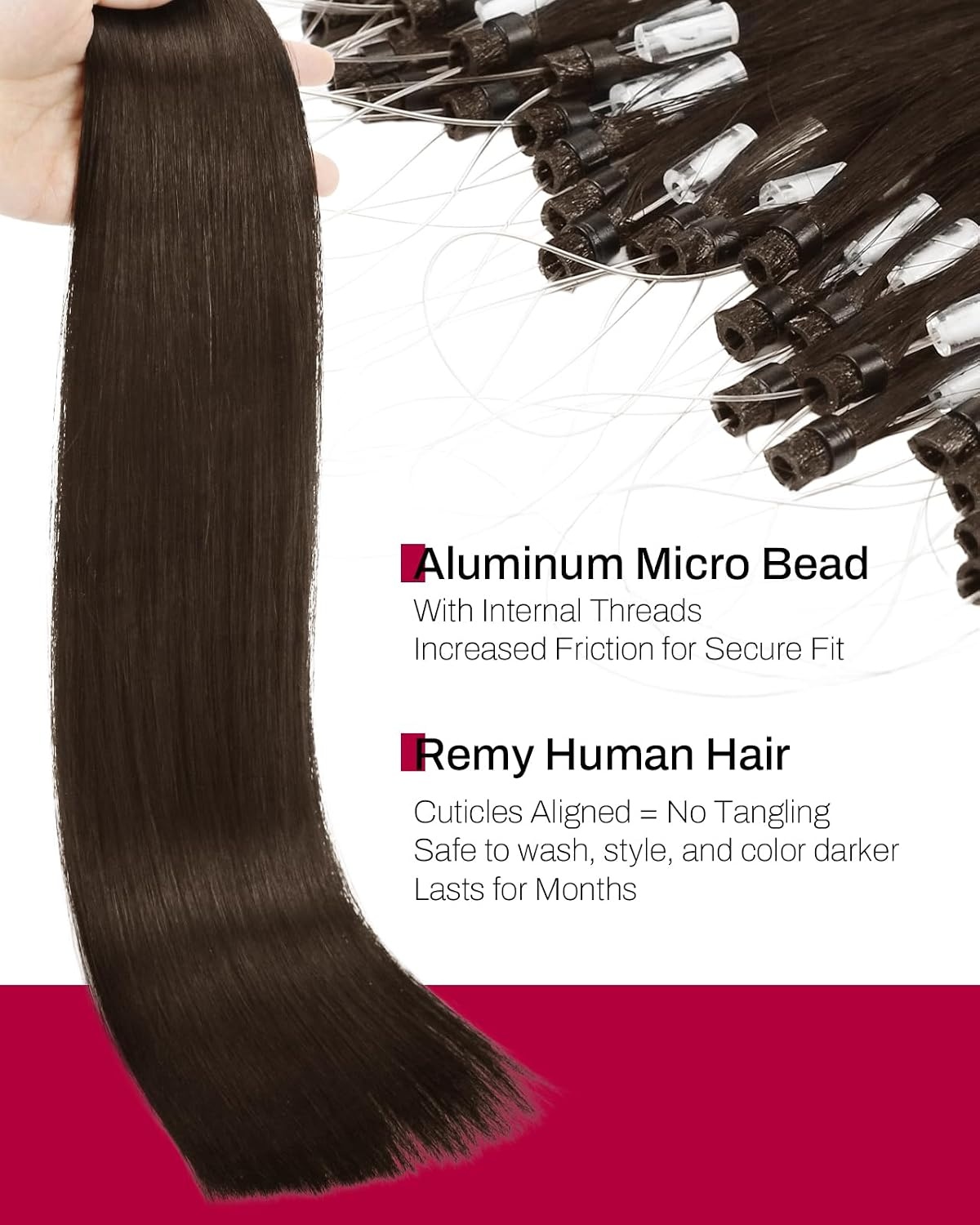 image:imageMoresoo Microlink Hair Extensions Human Hair Meidum Brown 24 Inch