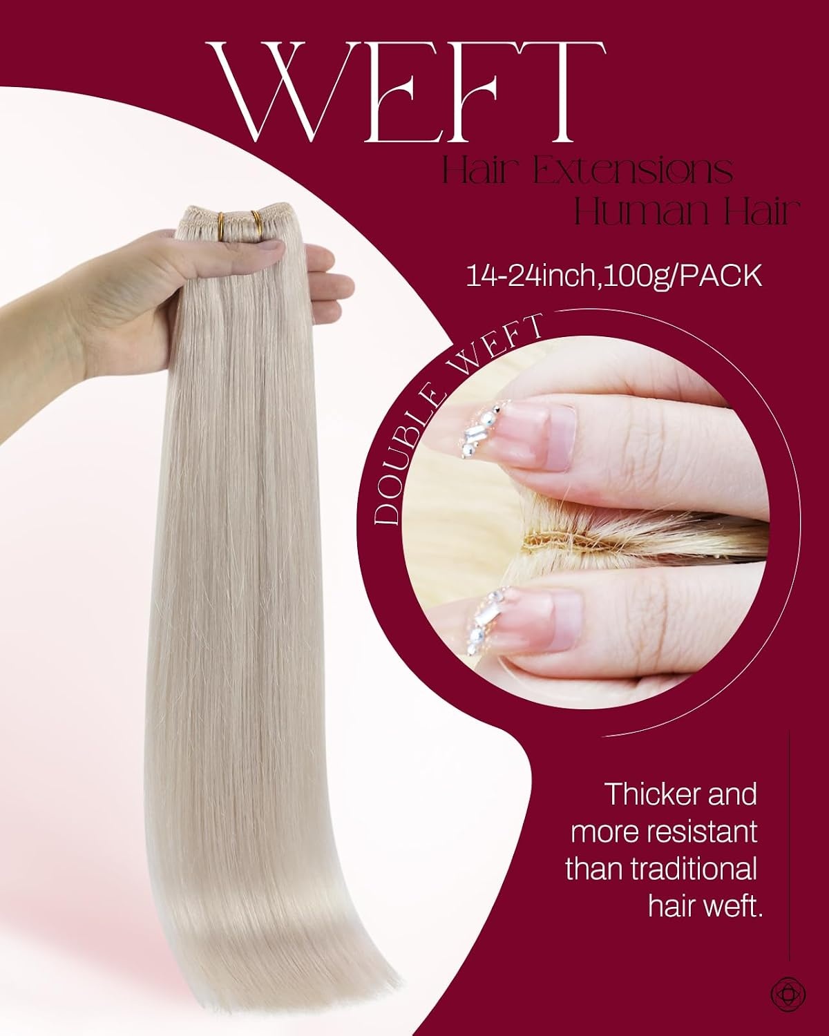 image:imageMoresoo Sew in Human Hair Extensions 20 inch 100g with Smoothing Spray