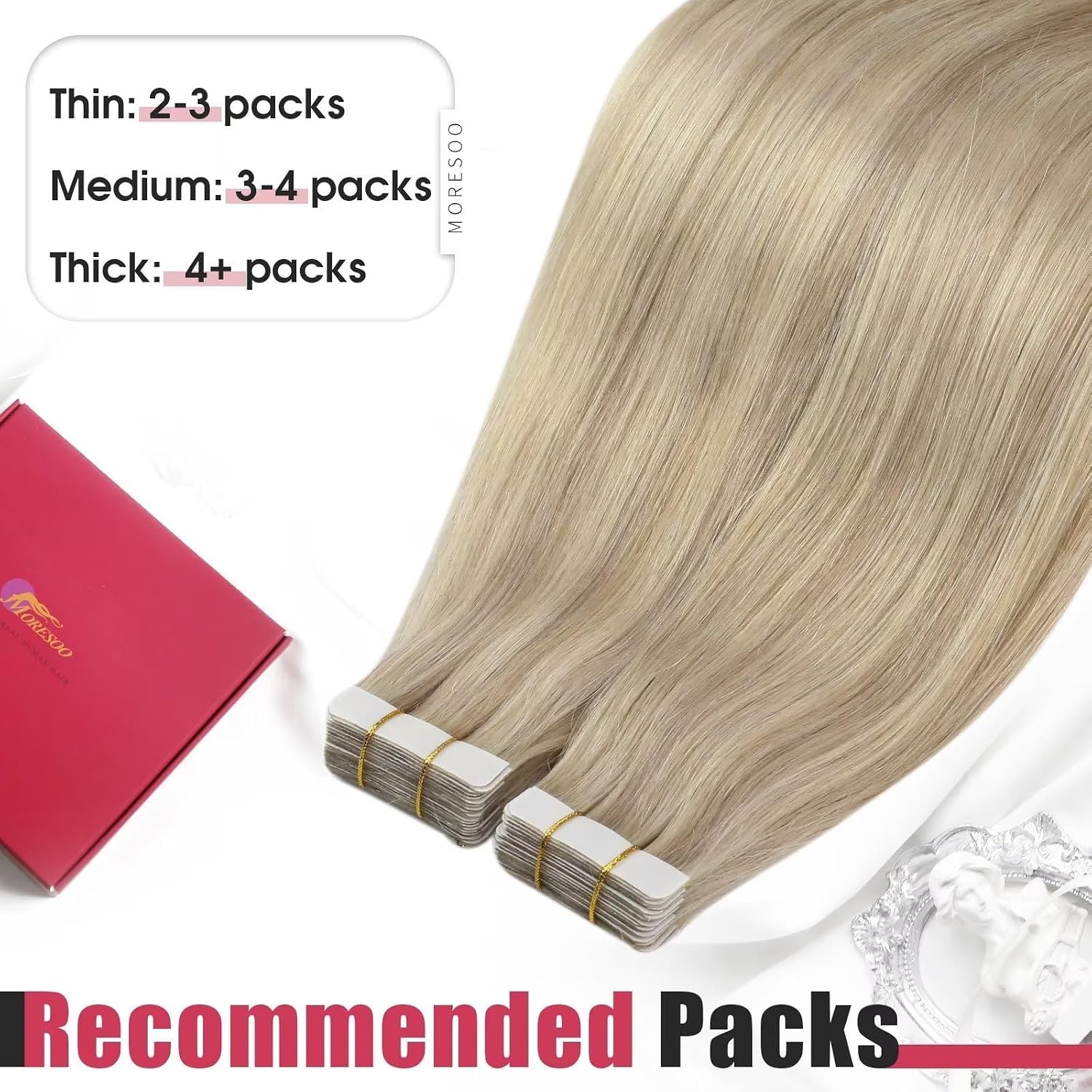 image:imageMoresoo Tape in Hair Extensions Blonde with Human Hair Clip in Extensions Blonde Highlight P18613 20pcs30g5pcs70g Bundle