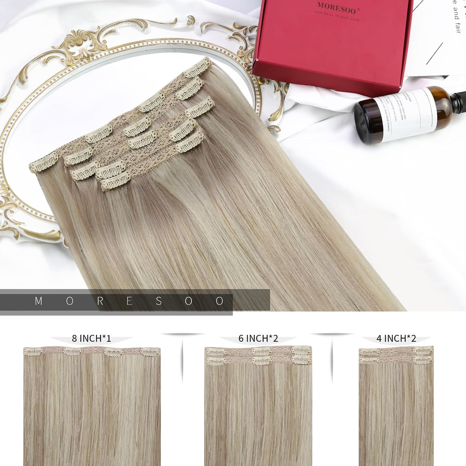image:imageMoresoo Tape in Hair Extensions Blonde with Human Hair Clip in Extensions Blonde Highlight P18613 20pcs30g5pcs70g Bundle