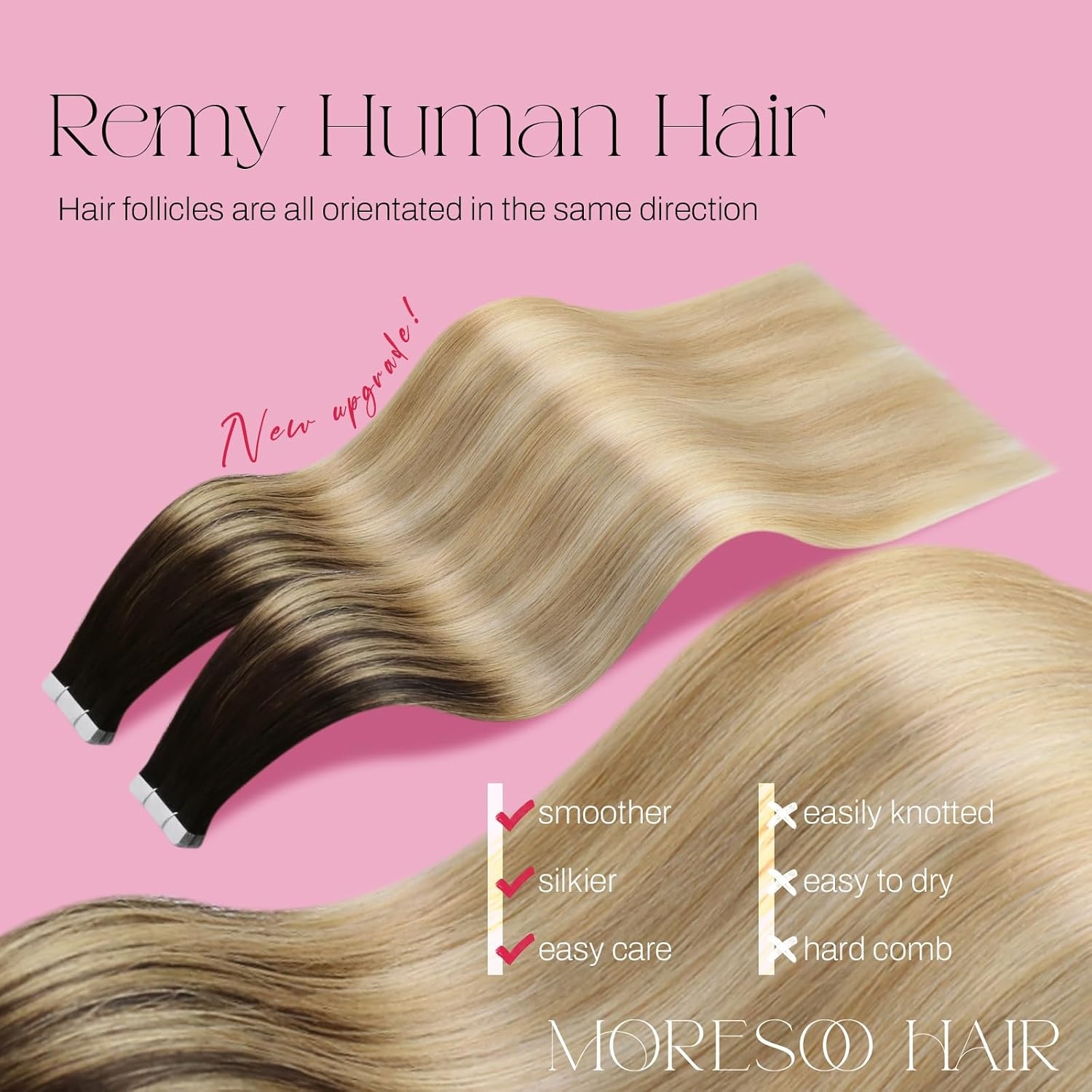 image:imageMoresoo Tape in Hair Extensions Human Hair Balayage Brown to Caramel Blonde with Blonde with Clip in Hair Extensions Human Hair Balayage Brown 2216inch bundle