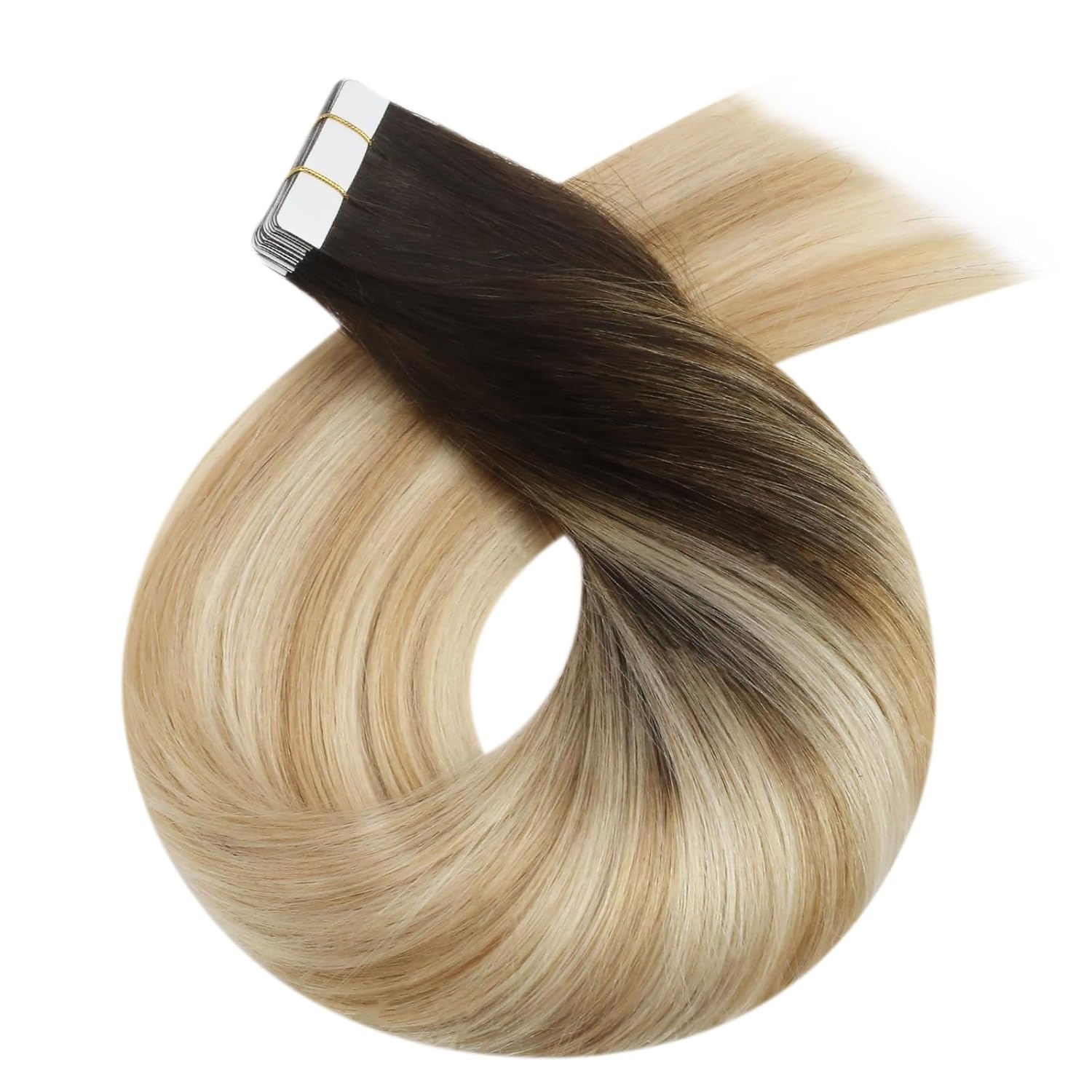 image:imageMoresoo Tape in Hair Extensions Human Hair Balayage Brown to Caramel Blonde with Blonde with Clip in Hair Extensions Human Hair Balayage Brown 2216inch bundle