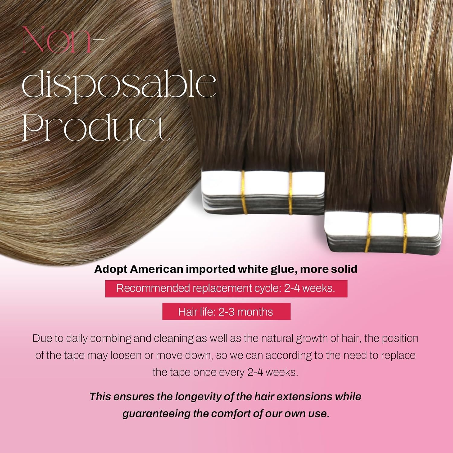 image:imageMoresoo Tape in Hair Extensions Human Hair Balayage Brown to Medium Brown with Blonde 20inch with Hair Extensions Hanger bundle