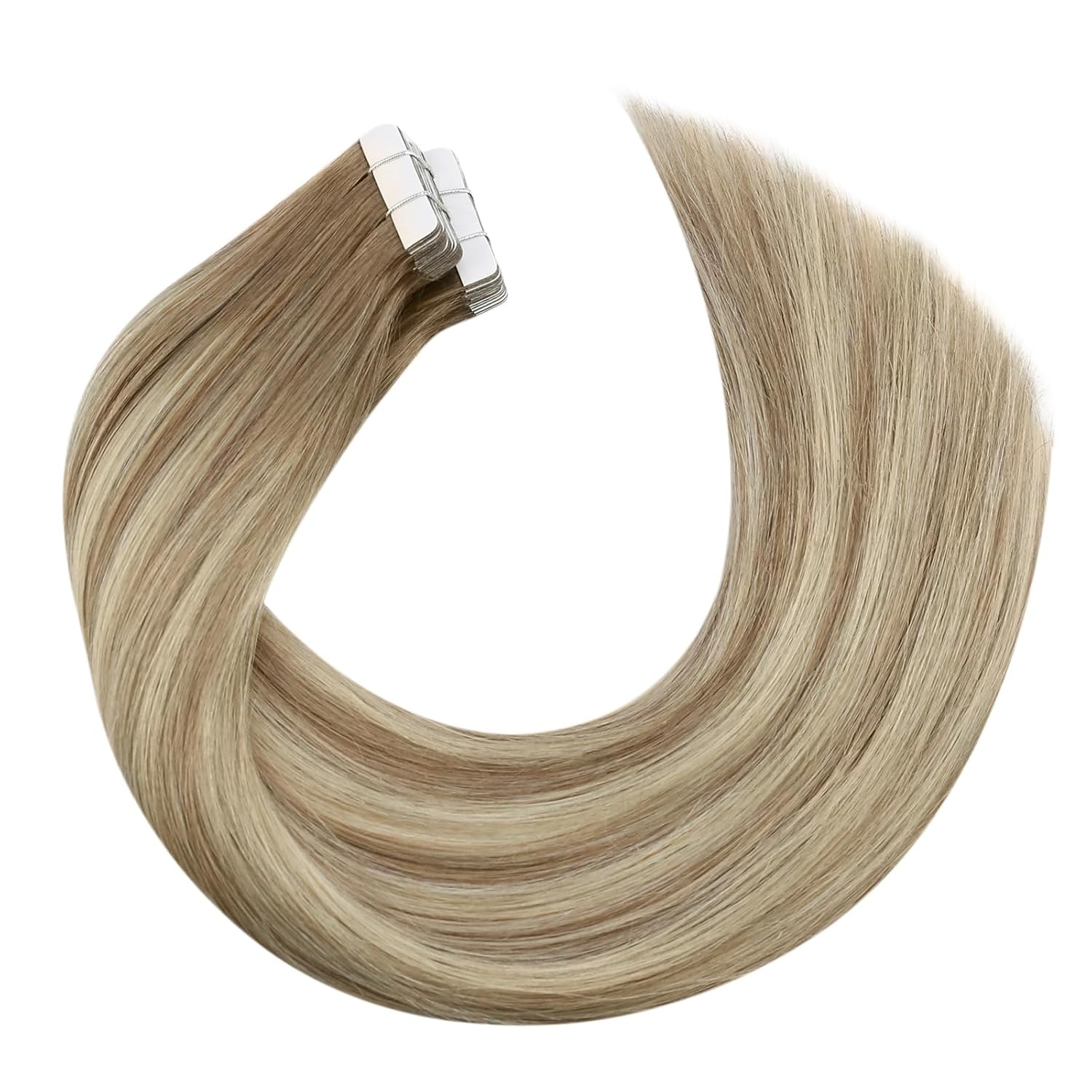 image:imageMoresoo Tape in Hair Extensions Human Hair Balayage Light Brown with Golden Blonde with Clip in Hair Extensions Human Hair Balayage Brown 1616inch bundle
