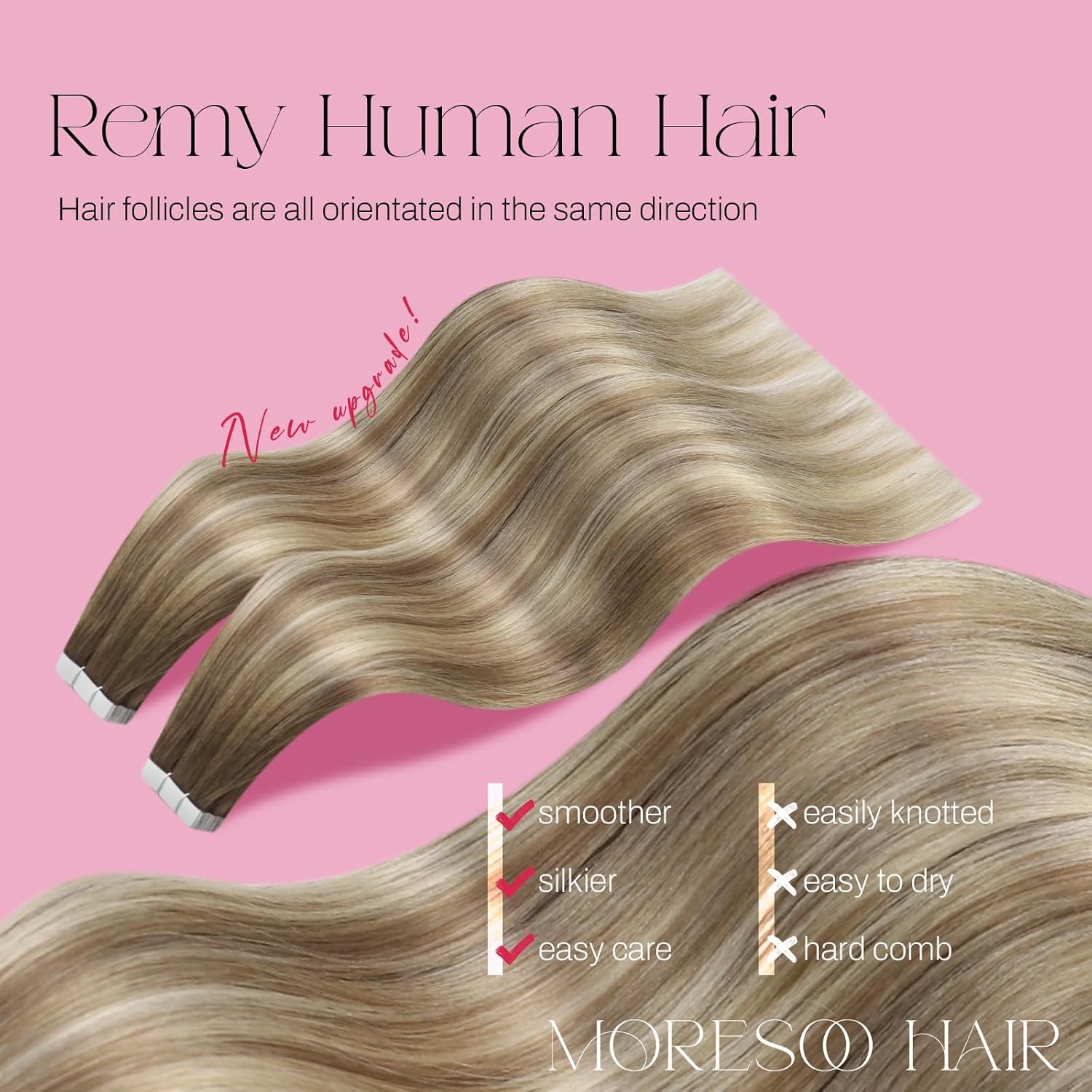 image:imageMoresoo Tape in Hair Extensions Human Hair Balayage Light Brown with Golden Blonde with Clip in Hair Extensions Human Hair Balayage Brown 1616inch bundle