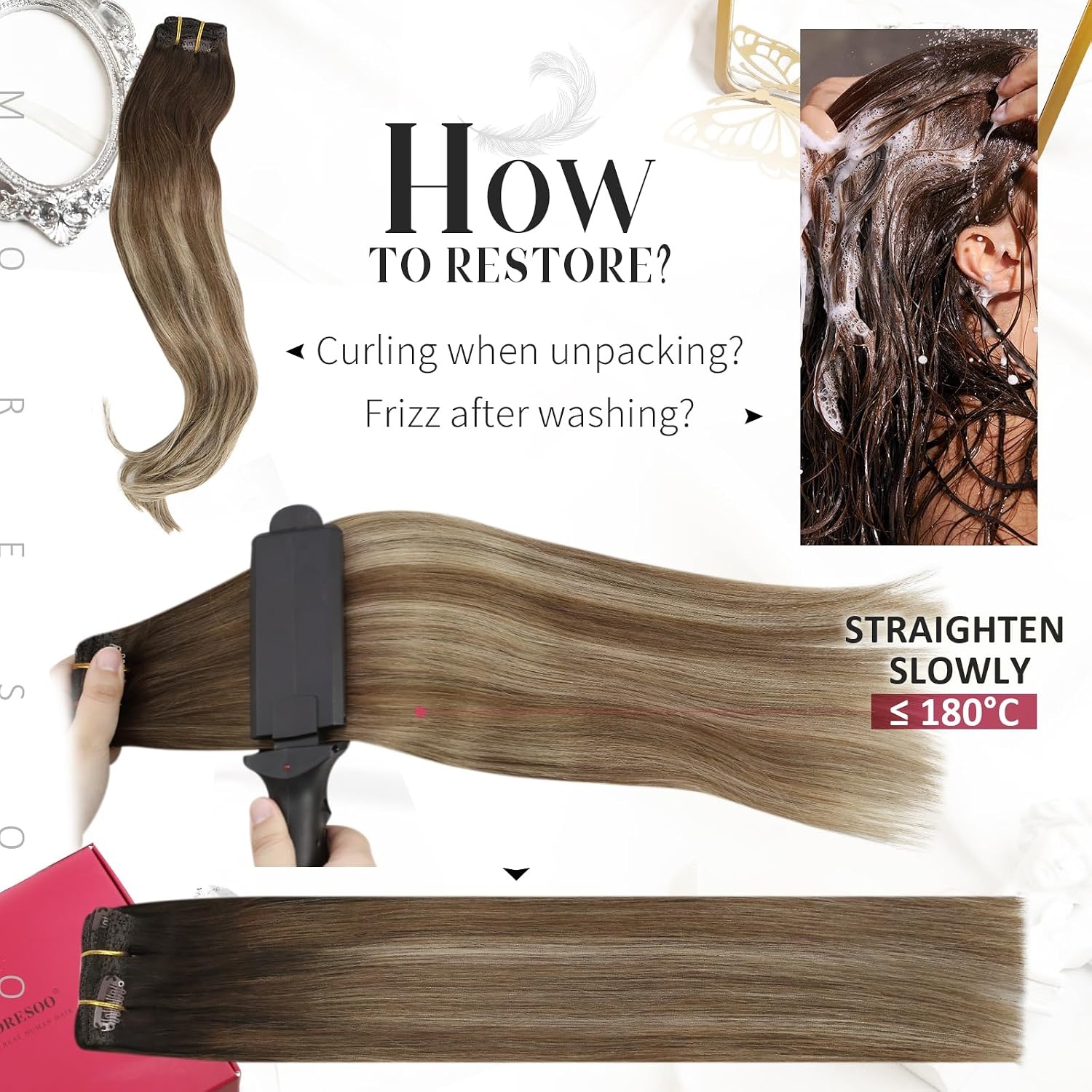 image:imageMoresoo Tape in Hair Extensions Human Hair Balayage Light Brown with Golden Blonde with Clip in Hair Extensions Human Hair Balayage Brown 1616inch bundle