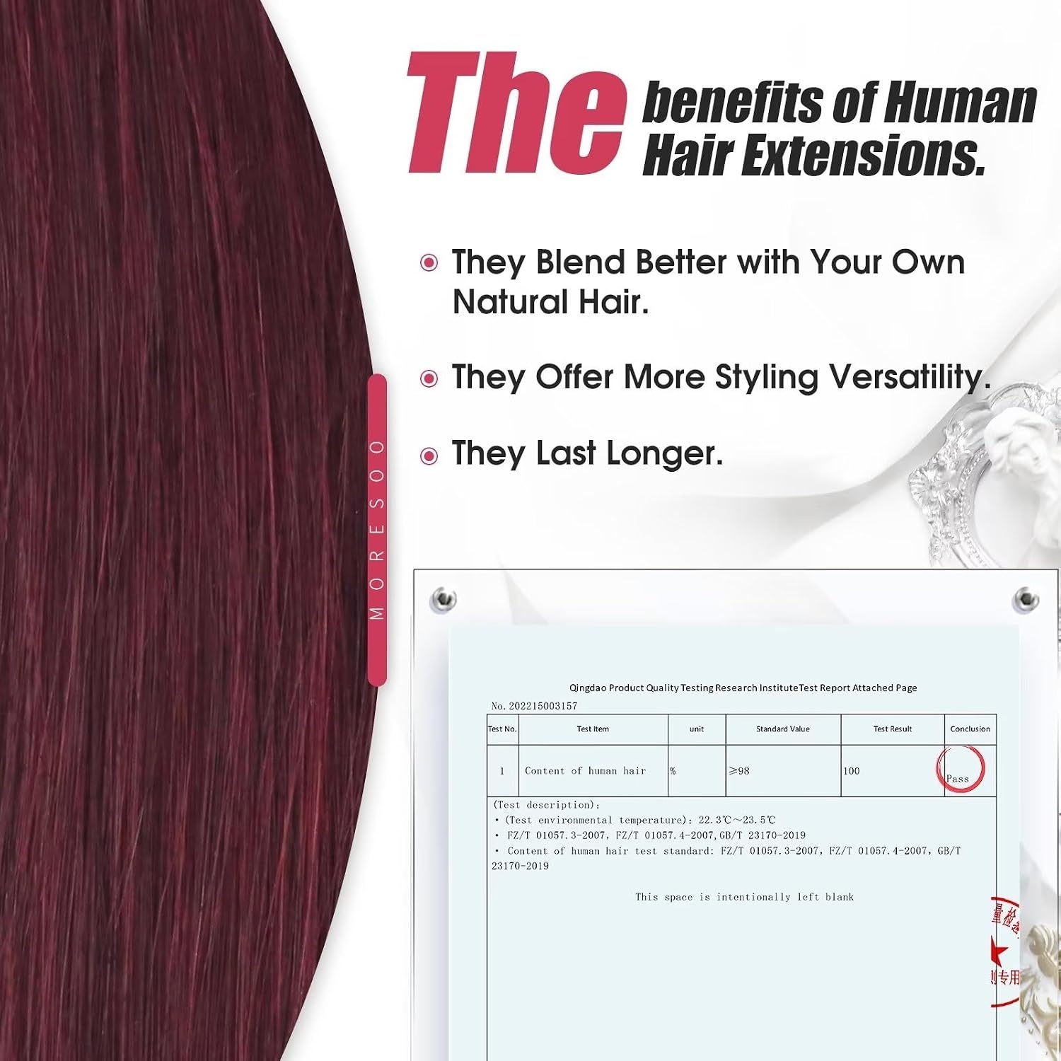 image:imageMoresoo Tape in Hair Extensions Human Hair Burgundy Real Hair Extensions Clip in Human Hair Red Wine 99J 2packs 20inch