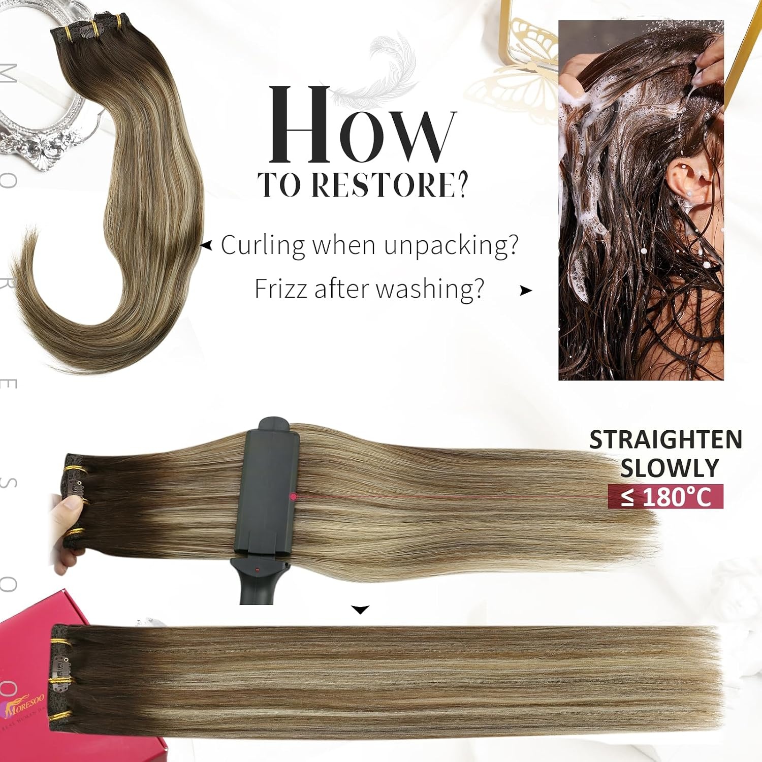image:imageMoresoo Tape in Hair Extensions Human Hair and Clip in Hair Extensions Balayage Brown to Caramel Blonde with Blonde 20pcs50g7pcs120g 16inch Bundle