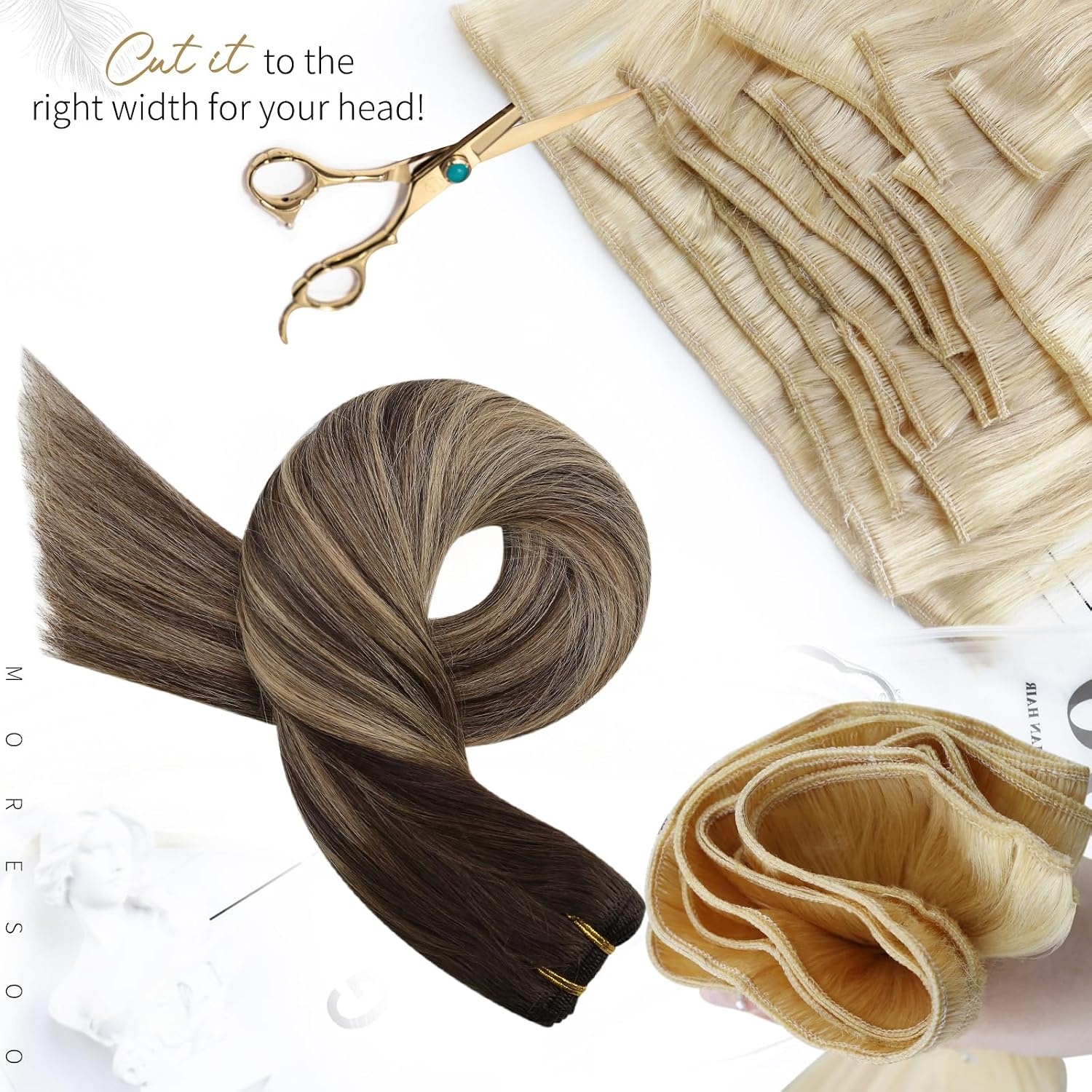 image:imageMoresoo Tape in Hair Extensions Human Hair with Sew in Hair Extensions Balayage 18inch bundle