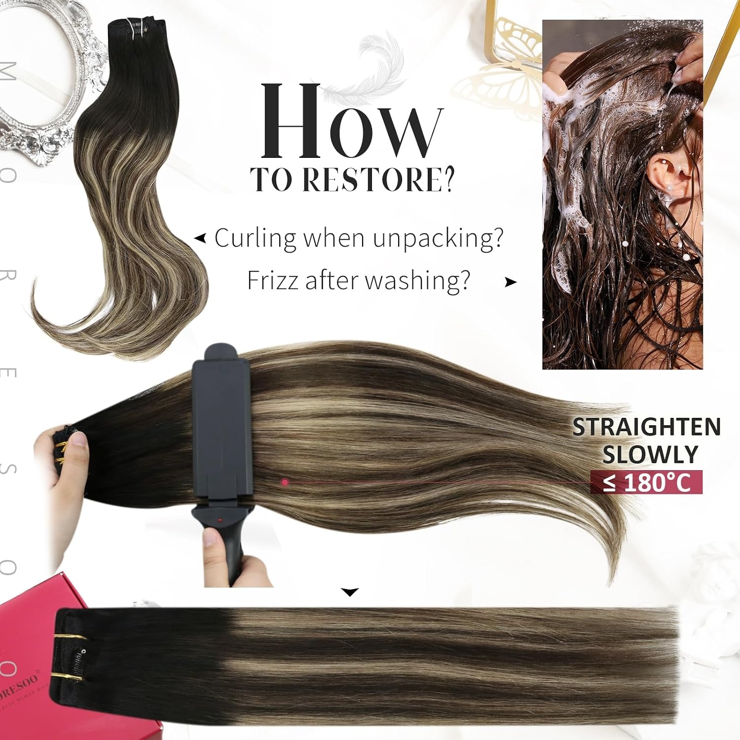 image:imageMoresoo U Tip Hair Extensions Human Hair Balayage Black to Brown with Caramel Blonde Clip in Hair Extensions Ombre Brown 16inch