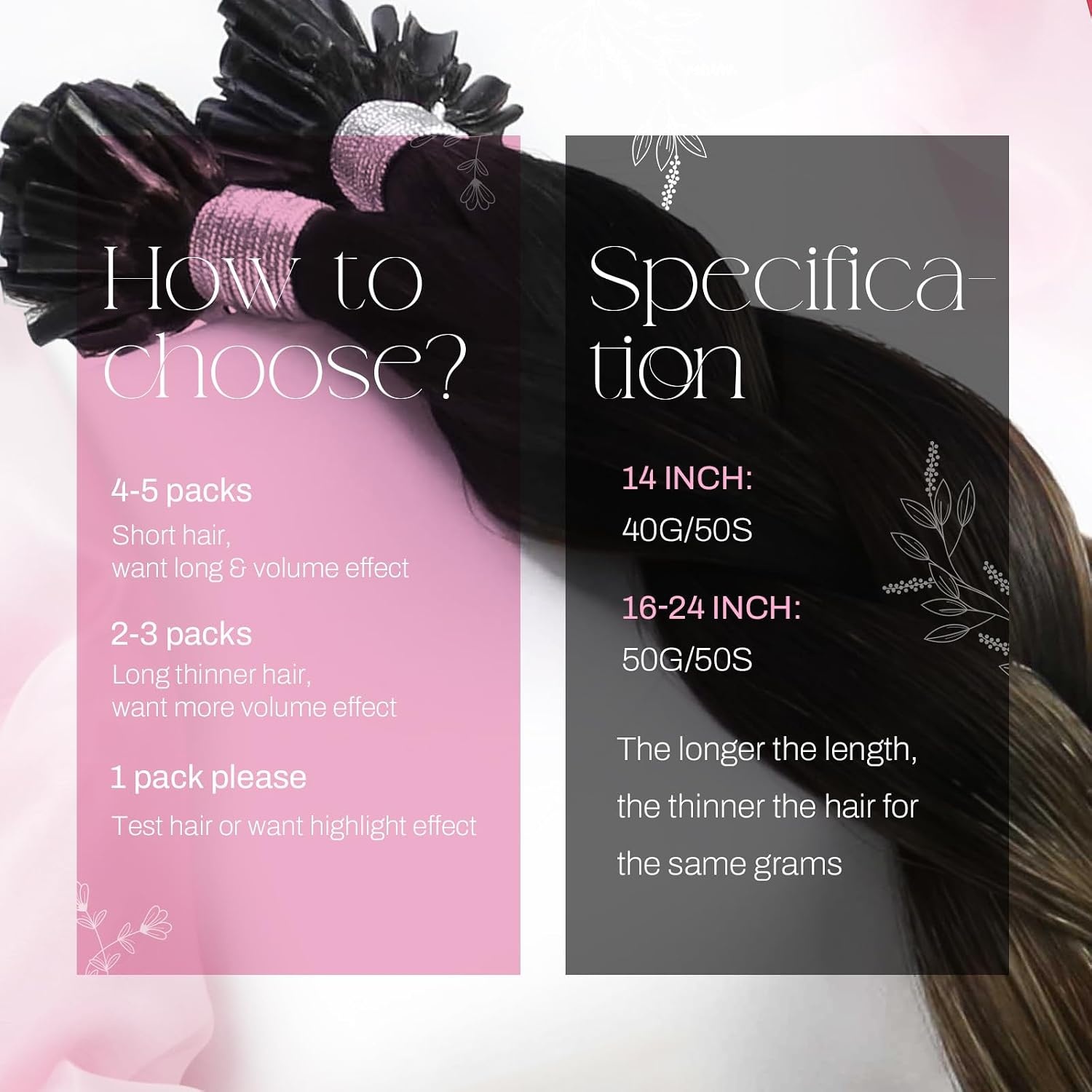 image:imageMoresoo U Tip Hair Extensions Human Hair Balayage and Weft Hair Extensions Human Hair Ombre Black to Brown with Caramel Blonde 14Inch Bundle