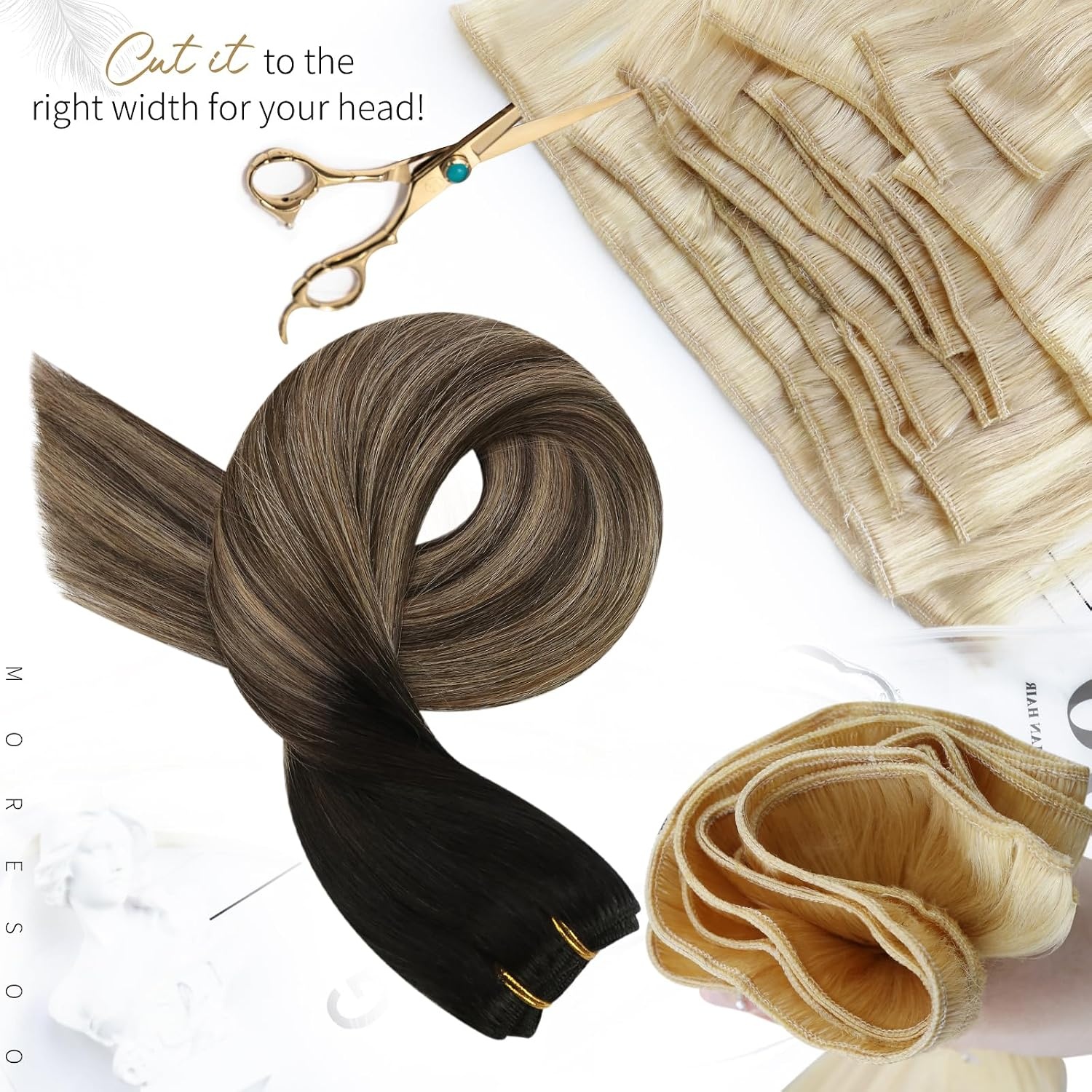 image:imageMoresoo U Tip Hair Extensions Human Hair Balayage and Weft Hair Extensions Human Hair Ombre Black to Brown with Caramel Blonde 14Inch Bundle