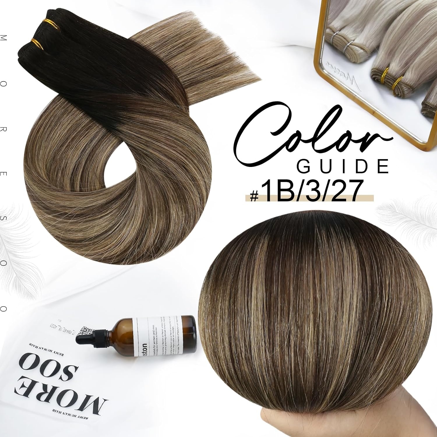 image:imageMoresoo U Tip Hair Extensions Human Hair Balayage and Weft Hair Extensions Human Hair Ombre Black to Brown with Caramel Blonde 14Inch Bundle