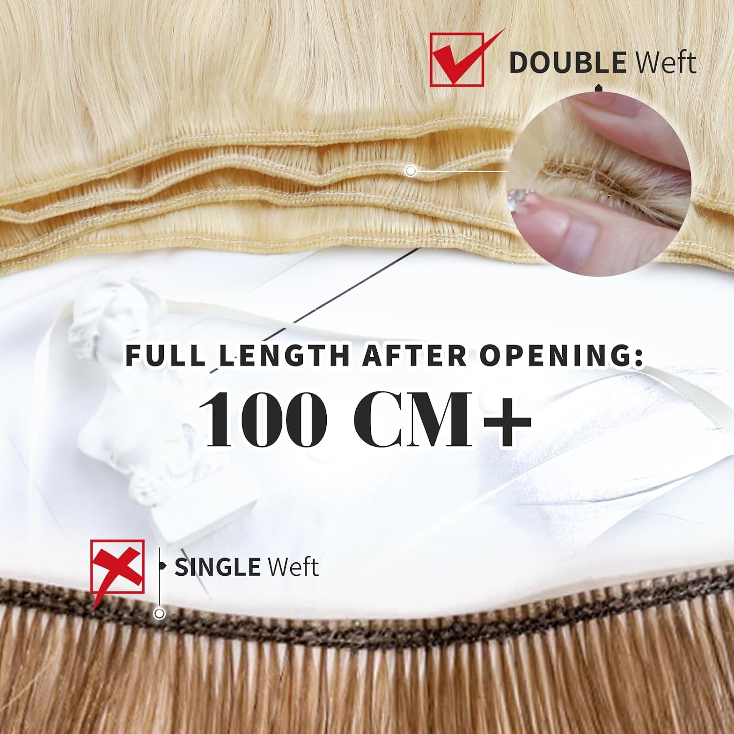image:imageMoresoo Weft Hair Extensions Human Hair Brown Balayage Sew in Hair Extensions Ombre Dark Brown to Golden Brown with Dark Golden Blonde Bundle 14Inch and 16Inch