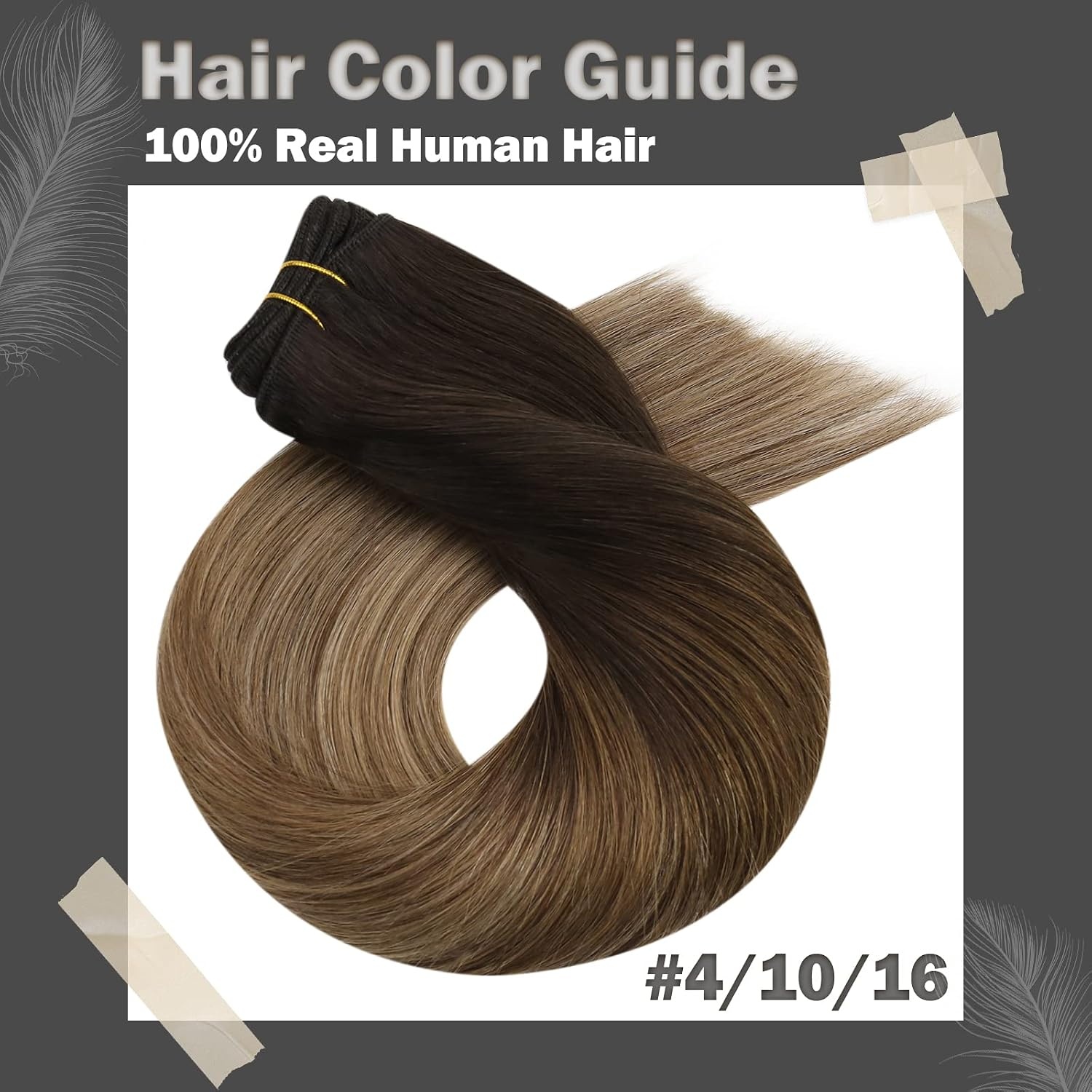 image:imageMoresoo Weft Hair Extensions Human Hair Brown Balayage Sew in Hair Extensions Ombre Dark Brown to Golden Brown with Dark Golden Blonde Bundle 14Inch and 16Inch