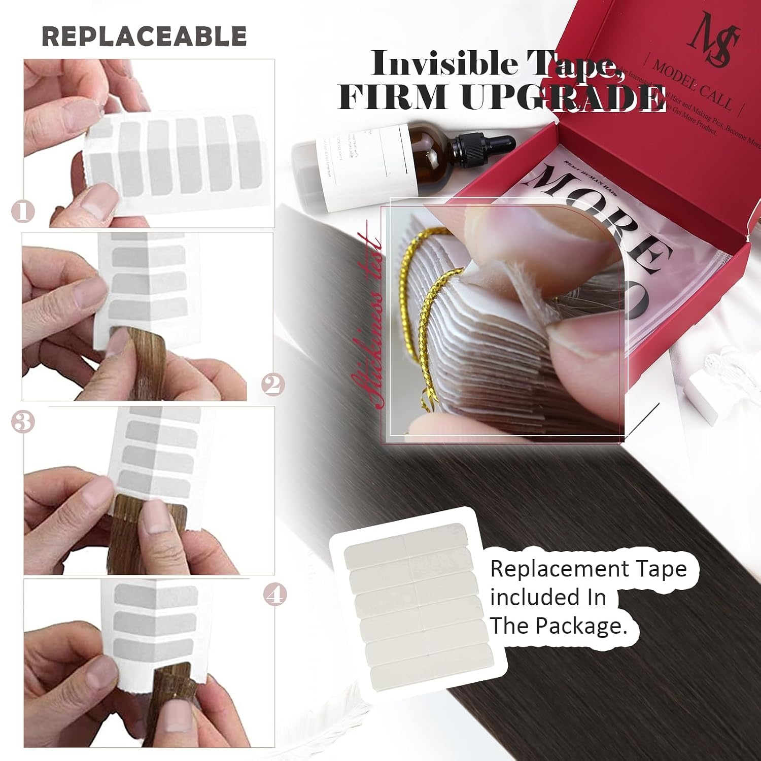 image:imageTape Bundle Total 60 Pieces Moresoo 14inch Tape in Human Hair Extensions 40g80g Bundle Straight Remy Human Hair Extensions Tape in 2 Darkest Brown