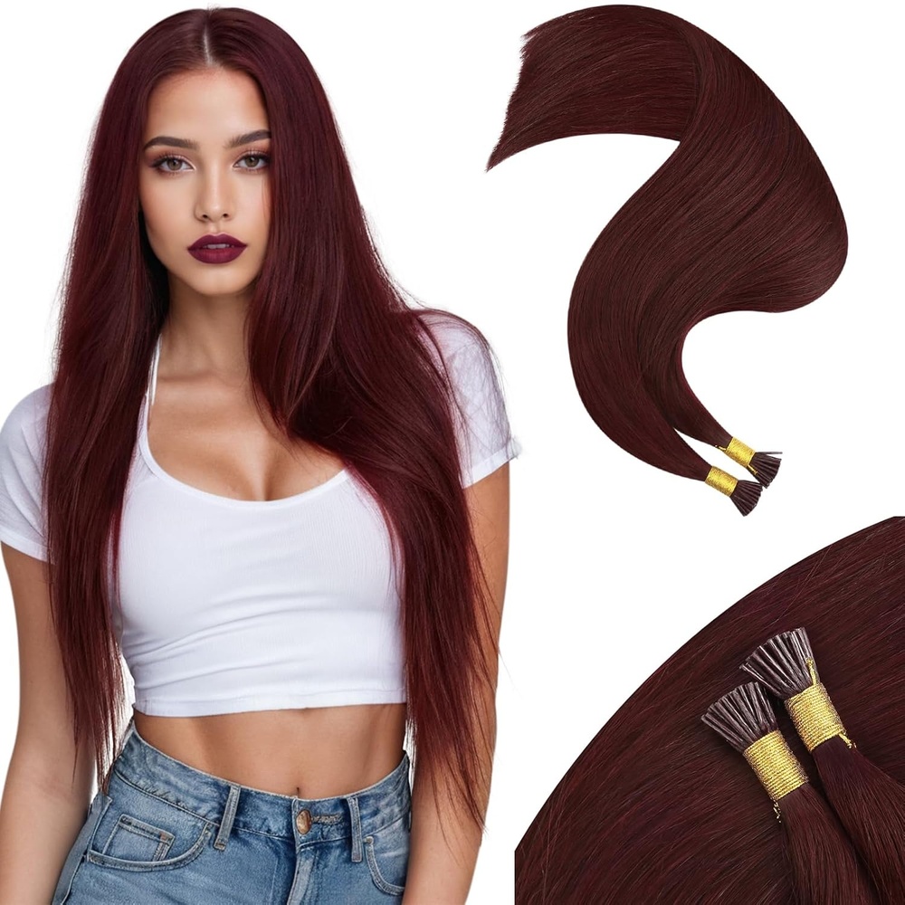 image:imageBundles  Moresoo Tape in Human Hair Extensions 20 Inch 99J Wine Red Silky Straight Hair Glue in Extensions 20pcs 50g I Tip Human Hair Extensions 20 Inch 99J Burgundy Hair Extensions 40G 100S