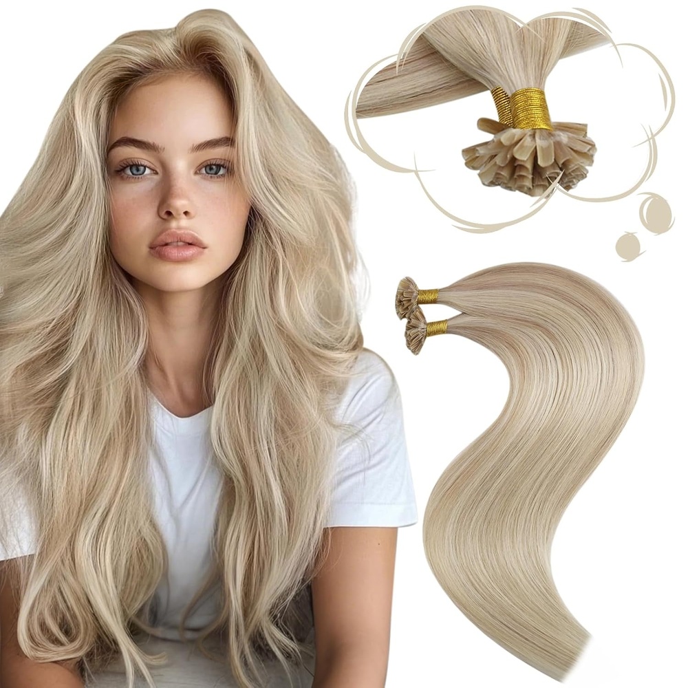 image:imageMoresoo 100g Micro Beads Hair Extensions Real Human Hair Bundle U Tip Hair Extnesions Human Hair Ash Blonde Highlight Bleach Blonde 18613 14 inch