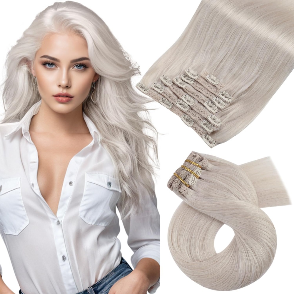 image:imageMoresoo Bundle TapeClip in Human Hair Extensions 18 Inch White Blonde Hair Extensions Solid Color 60A White Blonde 50g 20pcs120g 7pcs Thick Straight Remy Hair
