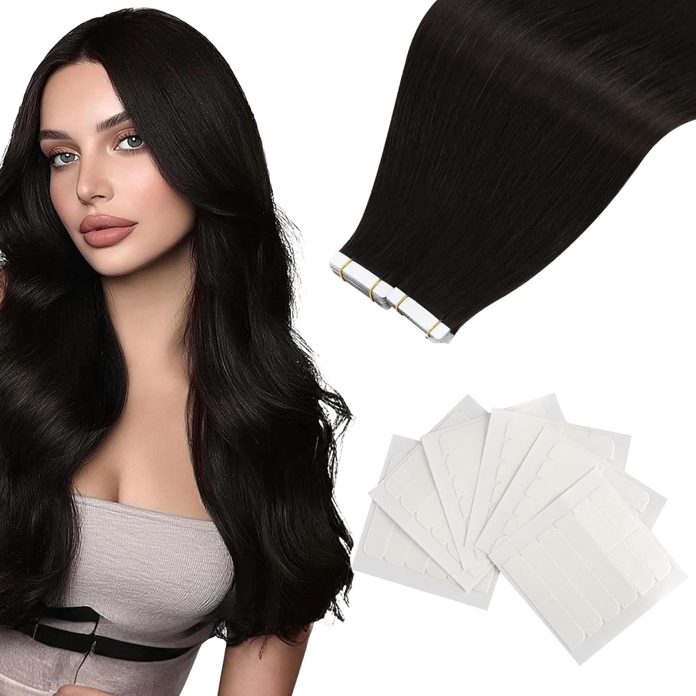 image:imageMoresoo Dark Brown Invisible Tape in Hair Extensions 14 Inch Tabs Bundle