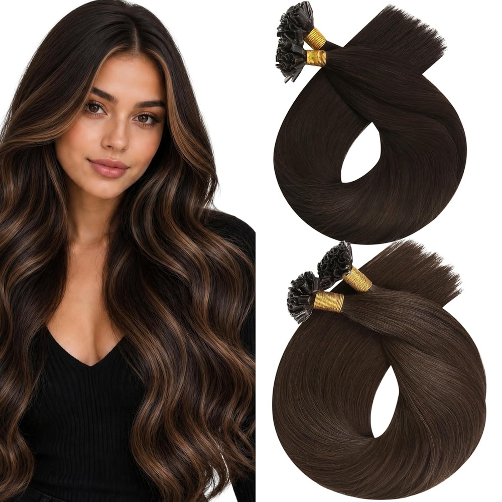 image:imageMoresoo Fusion Hair Extensions Human Hair Brunette Blend 14 Inch
