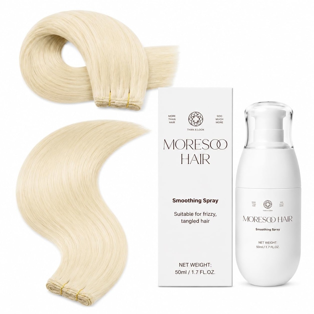 image:imageMoresoo Human Hair Weft Extensions 22 inch 100g with Smoothing Spray