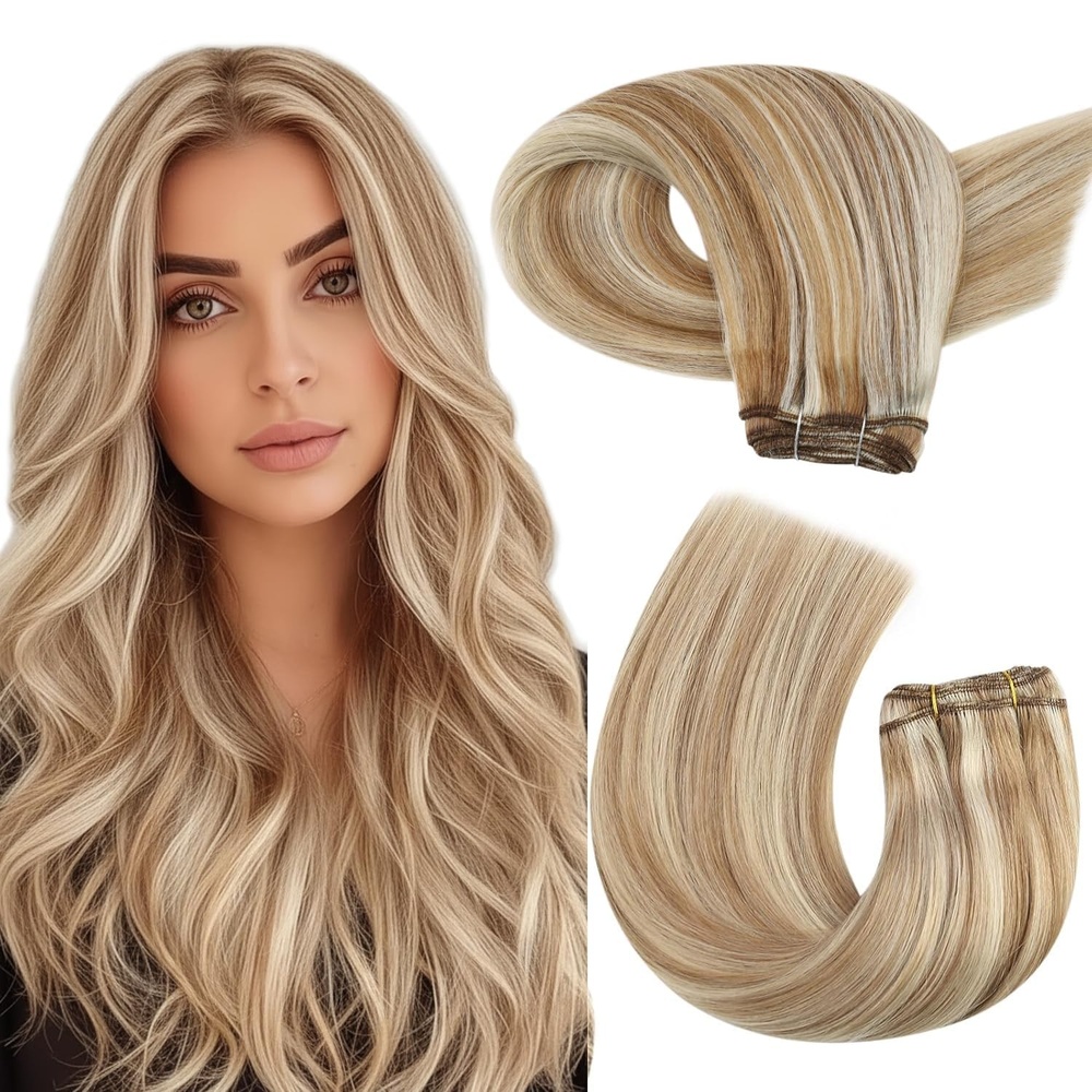 image:imageMoresoo Human Hair Weft Extensions Highlight Brown with Blonde