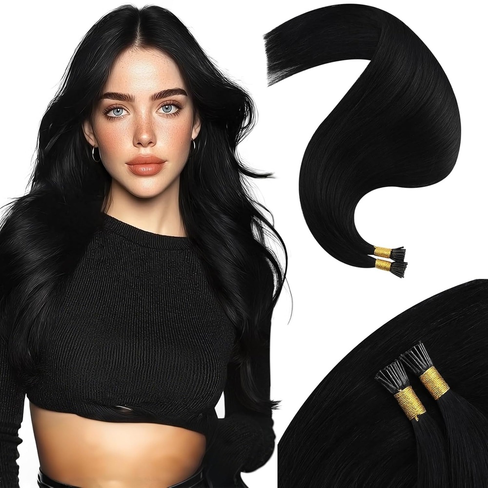 image:imageMoresoo I Tip Hair Extensions Human Hair Jet Black 28 Inch 80g