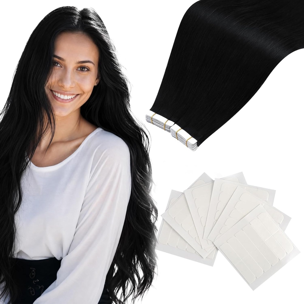 image:imageMoresoo Jet Black Tape in Hair Extensions 12 Inch Replacement Tabs Bundle