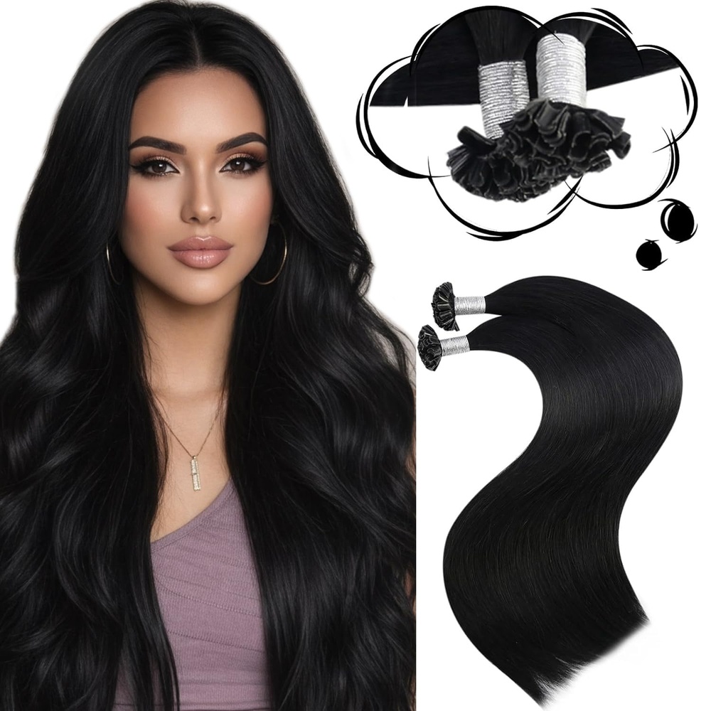 image:imageMoresoo K Tip Hair Extensions Real Human Hair Jet Black 24 Inch