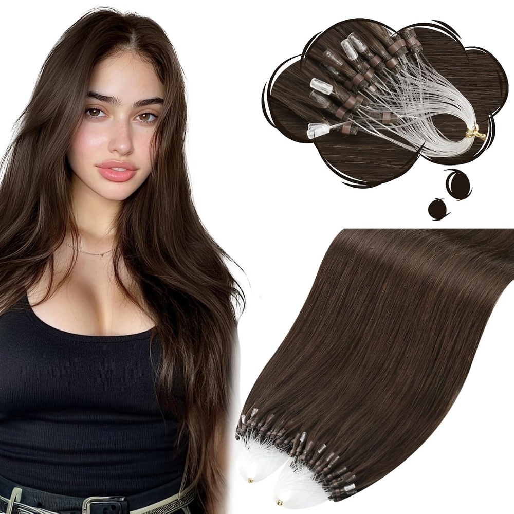image:imageMoresoo Microlink Hair Extensions Human Hair Meidum Brown 24 Inch