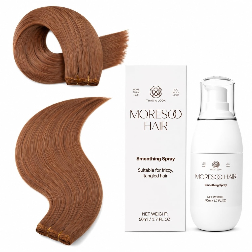 image:imageMoresoo Real Human Hair Weft Extensions 24 inch 100g with Smoothing Spray