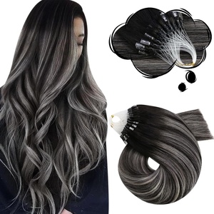 Bundles – Moresoo Tape in Real Hair Extensions 22 Inch #1B Ombre to Silver Mixed with Black 50g 20pcs + Microlink Hair Extensions Human Hair 22 Inch Color #1B Off Black Mixed with Silver 50g 50s