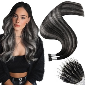 Moresoo 16 Inch A total of 100g Black to Silver Balayage Micro Link Hair Extensions Human Hair Bundle Nano Hair Extensions Human Hair