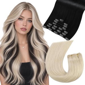 Moresoo 16in Human Hair Extensions Black Clip in and Blonde Sew in