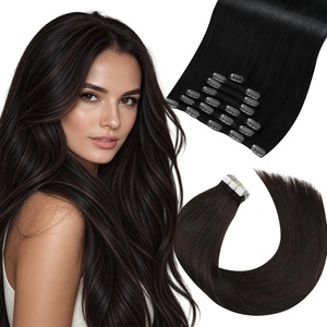 Moresoo 24in Jet Black Clip Ins and 22in Darkest Brown Tape Ins Bundle
