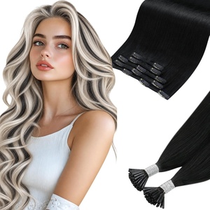 Moresoo 26in Jet Black Clip Ins 160g and 24in Blonde I Tip 40g Bundle