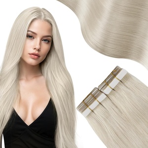 Moresoo #60 Blonde Tape in Hair Extensions Real Human Hair Straight Tape in Human Hair Extensions 20Pcs 16 Inch 50G