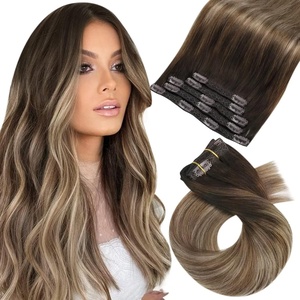 Moresoo Balayage Clip in Hair Extensions Human Hair Real Hair Extensions Clip in Human Hair Brown Mixed Dark Ash Blonde 2packs 14inch+16inch