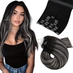 Moresoo Black Human Hair Extensions 16in Clip in and 18in Micro Link