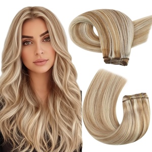 Moresoo Human Hair Weft Extensions, Highlight Brown with Blonde